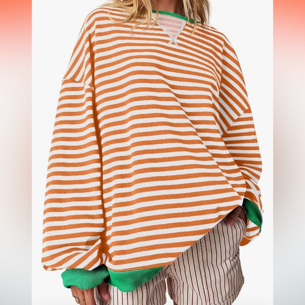 NWOT We the free classic stripped oversized sweatshirt